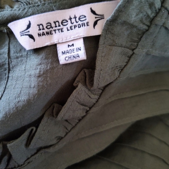 Nanette Lepore Khaki Green Grannycore Feminine Cottagecore Crochet Trim Top Size - Picture 4 of 5